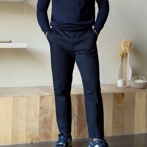 NWT L'Estrange London "The 24 Trouser" in Navy, Stretch Cotton, Size M, Elastic